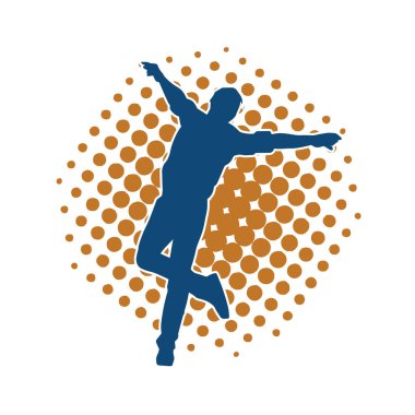 Hareket halindeki bir erkek dansçının silueti. Dans eden zayıf bir adamın silueti..