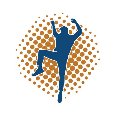 Hareket halindeki bir erkek dansçının silueti. Dans eden zayıf bir adamın silueti..