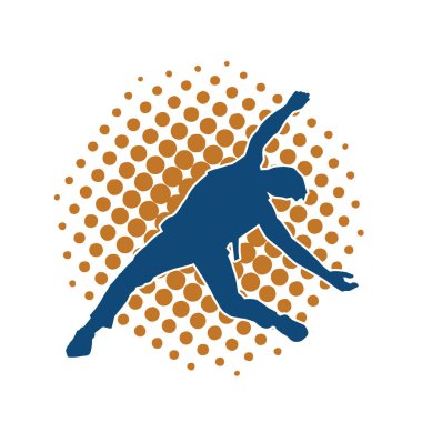 Hareket halindeki bir erkek dansçının silueti. Dans eden zayıf bir adamın silueti..