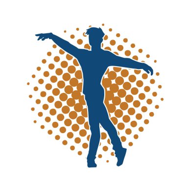 Hareket halindeki bir erkek dansçının silueti. Dans eden zayıf bir adamın silueti..