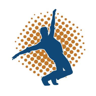 Hareket halindeki bir erkek dansçının silueti. Dans eden zayıf bir adamın silueti..