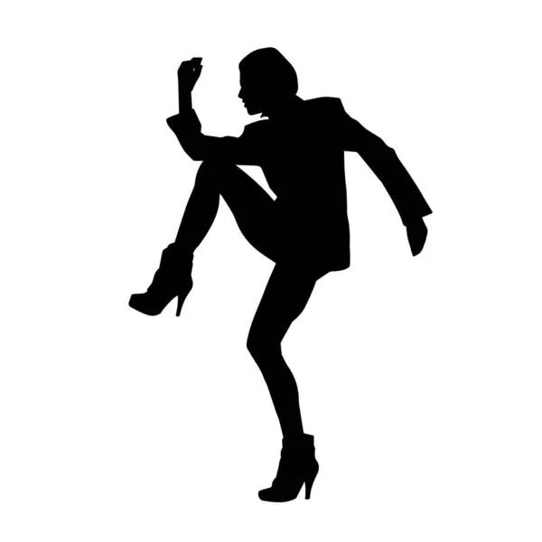 Silhouette Female Dancer Action Pose Silhouette Slim Woman Dancing Pose — Stock Vector