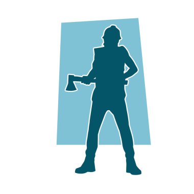 Hareket halindeki bir işçinin silueti, baltasını kullanarak poz verir..