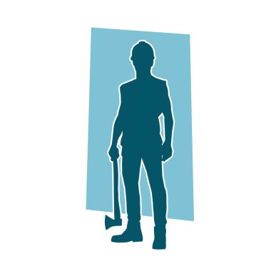 Hareket halindeki bir işçinin silueti, baltasını kullanarak poz verir..