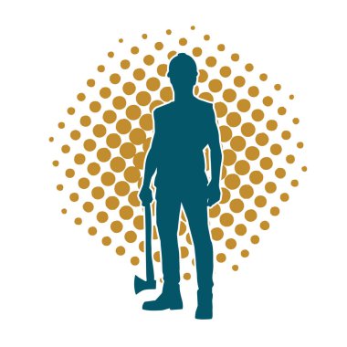 Hareket halindeki bir işçinin silueti, baltasını kullanarak poz verir..