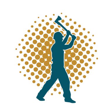 Hareket halindeki bir işçinin silueti, baltasını kullanarak poz verir..