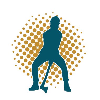 Hareket halindeki bir işçinin silueti, baltasını kullanarak poz verir..