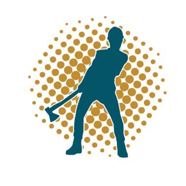 Hareket halindeki bir işçinin silueti, baltasını kullanarak poz verir..