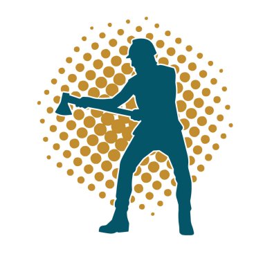 Hareket halindeki bir işçinin silueti, baltasını kullanarak poz verir..