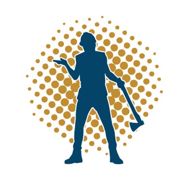 Hareket halindeki bir işçinin silueti, baltasını kullanarak poz verir..