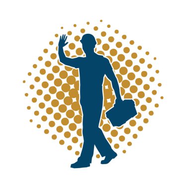 İnşaat işçisi kostümlü bir adamın silueti. İnşaat işçisinin silueti pozda.. 