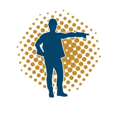 İnşaat işçisi kostümlü bir adamın silueti. İnşaat işçisinin silueti pozda.. 