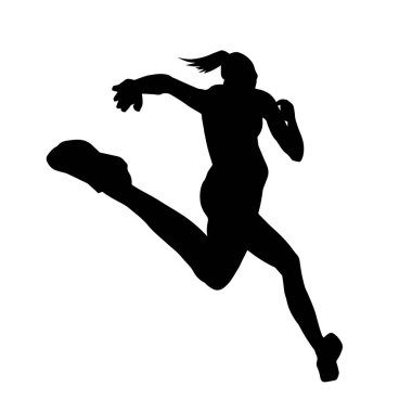 Koşan bir kadının silueti. Dişi bir koşunun silueti.