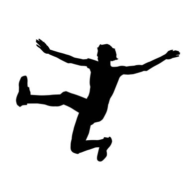 Mutlu bir kadının silueti atlama pozu. Bir kız modelin silueti sıçrar.