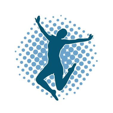 Neşeli bir şekilde atlayan mutlu, zayıf bir kadının silueti.