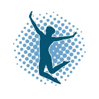 Mutlu bir kadının silueti atlama pozu. Bir kız modelin silueti sıçrar.