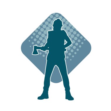 Hareket halindeki bir işçinin silueti, baltasını kullanarak poz verir..