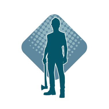 Hareket halindeki bir işçinin silueti, baltasını kullanarak poz verir..