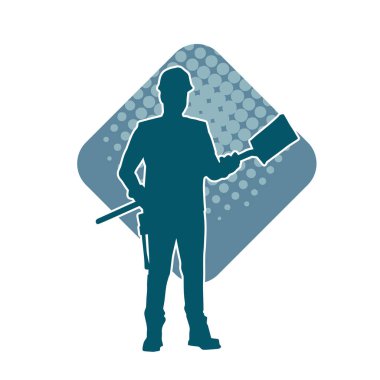 Kürek taşıyan bir işçinin silüeti. Bir işçinin hareket halindeki silueti kürek aracı kullanarak poz verir.