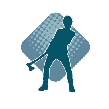 Hareket halindeki bir işçinin silueti, baltasını kullanarak poz verir..