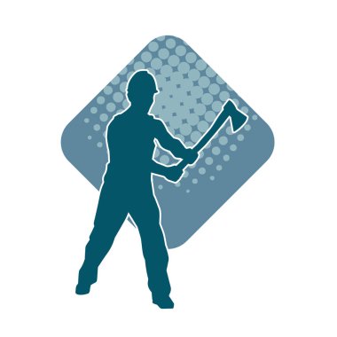 Hareket halindeki bir işçinin silueti, baltasını kullanarak poz verir..