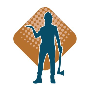 Hareket halindeki bir işçinin silueti, baltasını kullanarak poz verir..