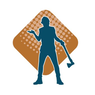 Hareket halindeki bir işçinin silueti, baltasını kullanarak poz verir..