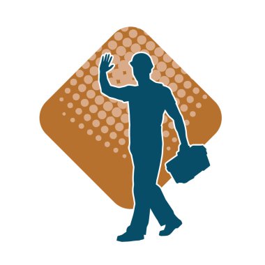 İnşaat işçisi kostümlü bir adamın silueti. İnşaat işçisinin silueti pozda.. 