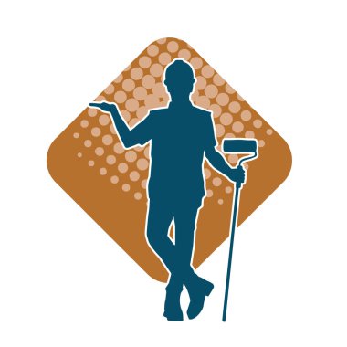 Boya işi yapan bir erkek işçinin silüeti. Bir iç ressamın silueti..