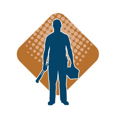 İnşaat işçisi kostümlü bir adamın silueti. İnşaat işçisinin silueti pozda.. 