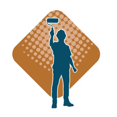 Boya işi yapan bir erkek işçinin silüeti. Bir iç ressamın silueti..