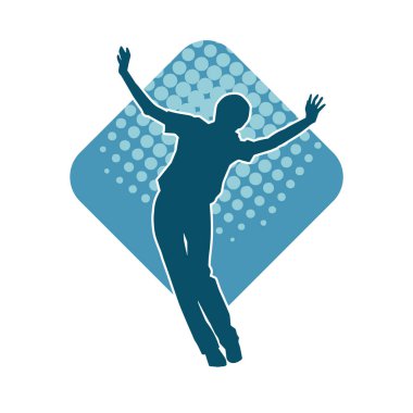 Hareketli bir kadın dansçının silueti. Mutlu dans eden bir kadının silueti..