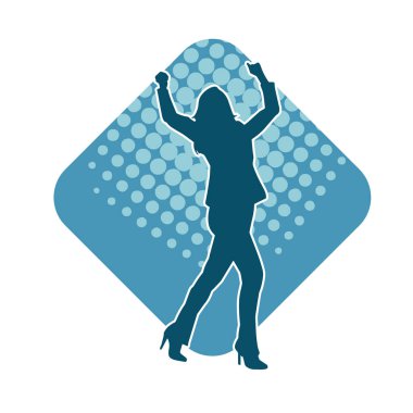 Hareketli bir kadın dansçının silueti. Mutlu dans eden bir kadının silueti..