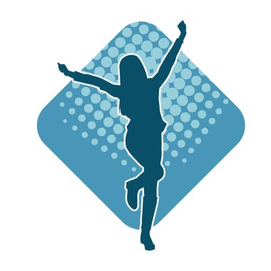 Hareketli bir kadın dansçının silueti. Mutlu dans eden bir kadının silueti..