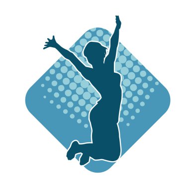 Neşeli bir şekilde atlayan mutlu, zayıf bir kadının silueti.