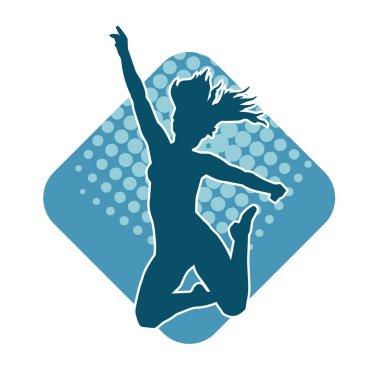 Neşeli bir şekilde atlayan mutlu, zayıf bir kadının silueti.