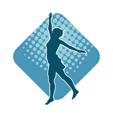 Hareketli bir kadın dansçının silueti. Mutlu dans eden bir kadının silueti..