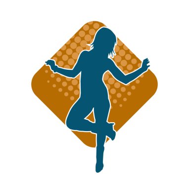 Hareketli bir kadın dansçının silueti. Mutlu dans eden bir kadının silueti..