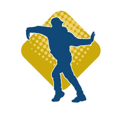 Sıska bir adamın dans pozunun silueti. Hareket halindeki bir erkek dansçının silueti.