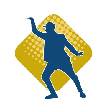 Sıska bir adamın dans pozunun silueti. Hareket halindeki bir erkek dansçının silueti.