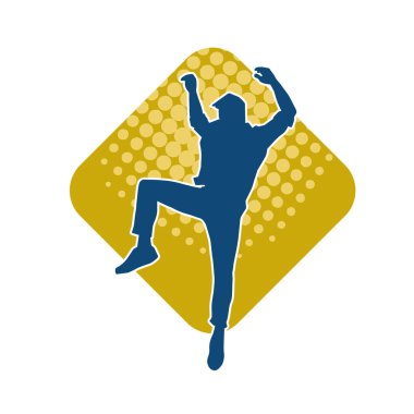 Sıska bir adamın dans pozunun silueti. Hareket halindeki bir erkek dansçının silueti.