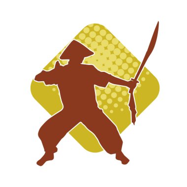 Kung fu 'nun silueti ya da Wushu dövüş sanatları sporcusu pozu. Kılıçlı bir erkek dövüş sanatının silueti..