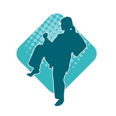 Dövüş sanatları yapan zayıf bir kadının silueti. Dövüş sanatlarında çalışan bir kadının silueti..