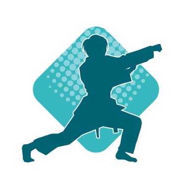 Dövüş sanatları yapan zayıf bir kadının silueti. Dövüş sanatlarında çalışan bir kadının silueti..