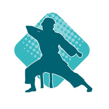 Dövüş sanatları yapan zayıf bir kadının silueti. Dövüş sanatlarında çalışan bir kadının silueti..