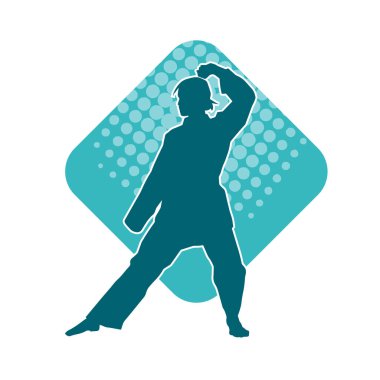 Dövüş sanatları yapan zayıf bir kadının silueti. Dövüş sanatlarında çalışan bir kadının silueti..