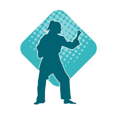 Dövüş sanatları yapan zayıf bir kadının silueti. Dövüş sanatlarında çalışan bir kadının silueti..