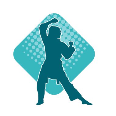 Dövüş sanatları yapan zayıf bir kadının silueti. Dövüş sanatlarında çalışan bir kadının silueti..