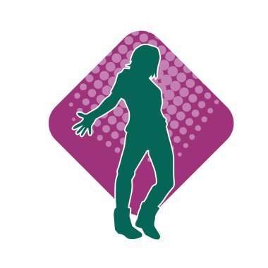 Hareketli bir kadın dansçının silueti. Mutlu dans eden bir kadının silueti..