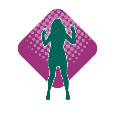 Hareketli bir kadın dansçının silueti. Mutlu dans eden bir kadının silueti..